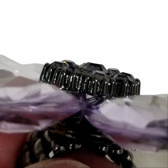 Extra Large Womens Purple Teardrop Crystal Flower Stretch Fashion Cocktail Ring - Picture 8 of 12